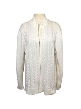 Cable Knit Zip Cardigan Sweater Sz L Off White Classic Classic Minimalist